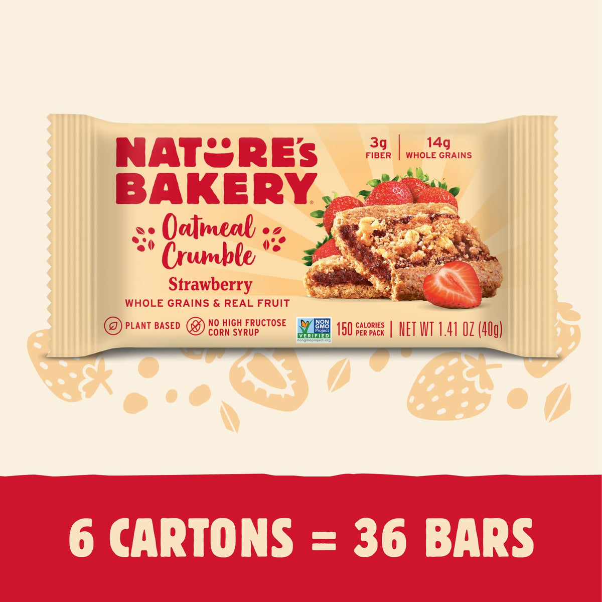 Nature's Bakery Oatmeal Crumble Bars strawberry bar close-up with real fruit