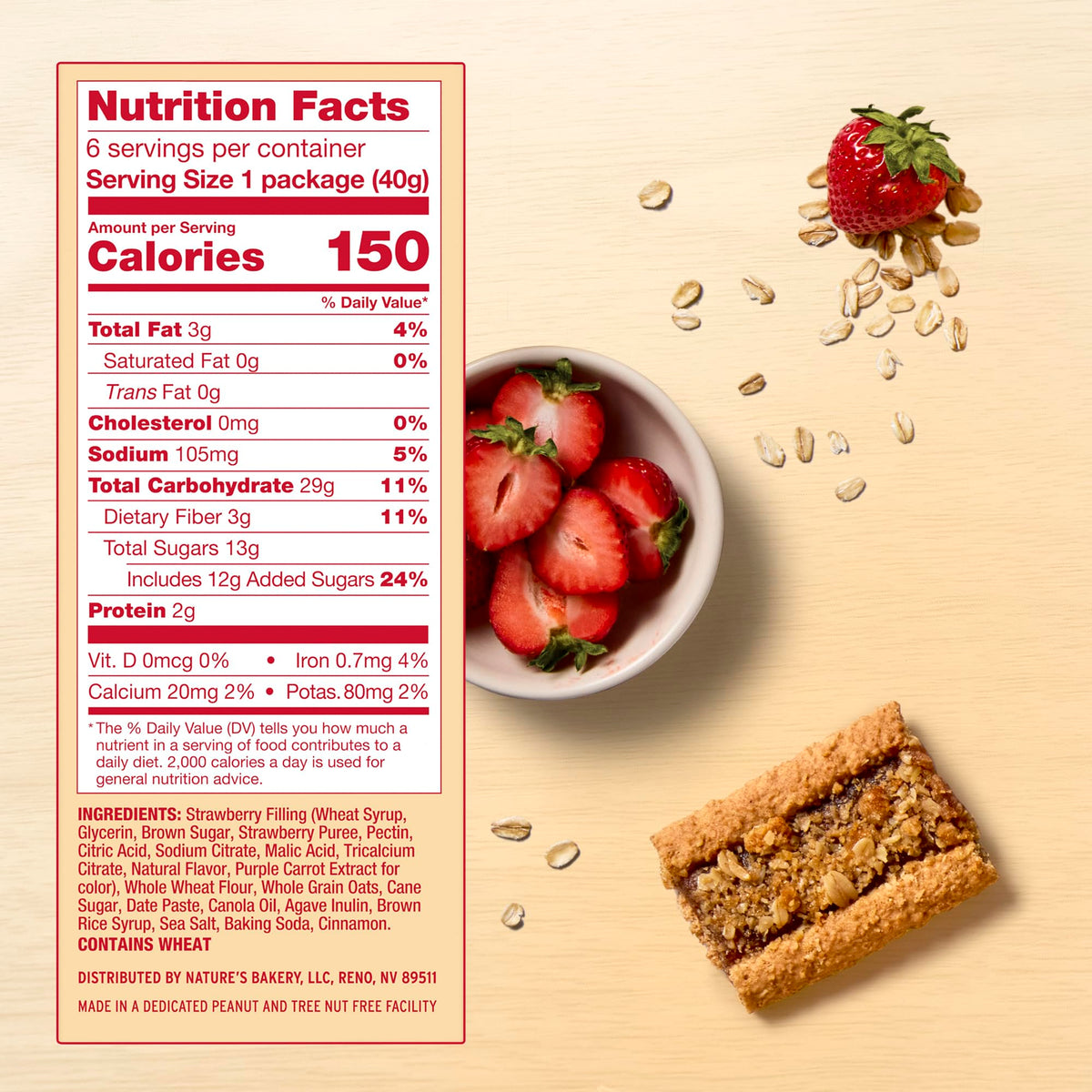 Nature's Bakery Oatmeal Crumble Bars real fruit filling cross-section highlights oats