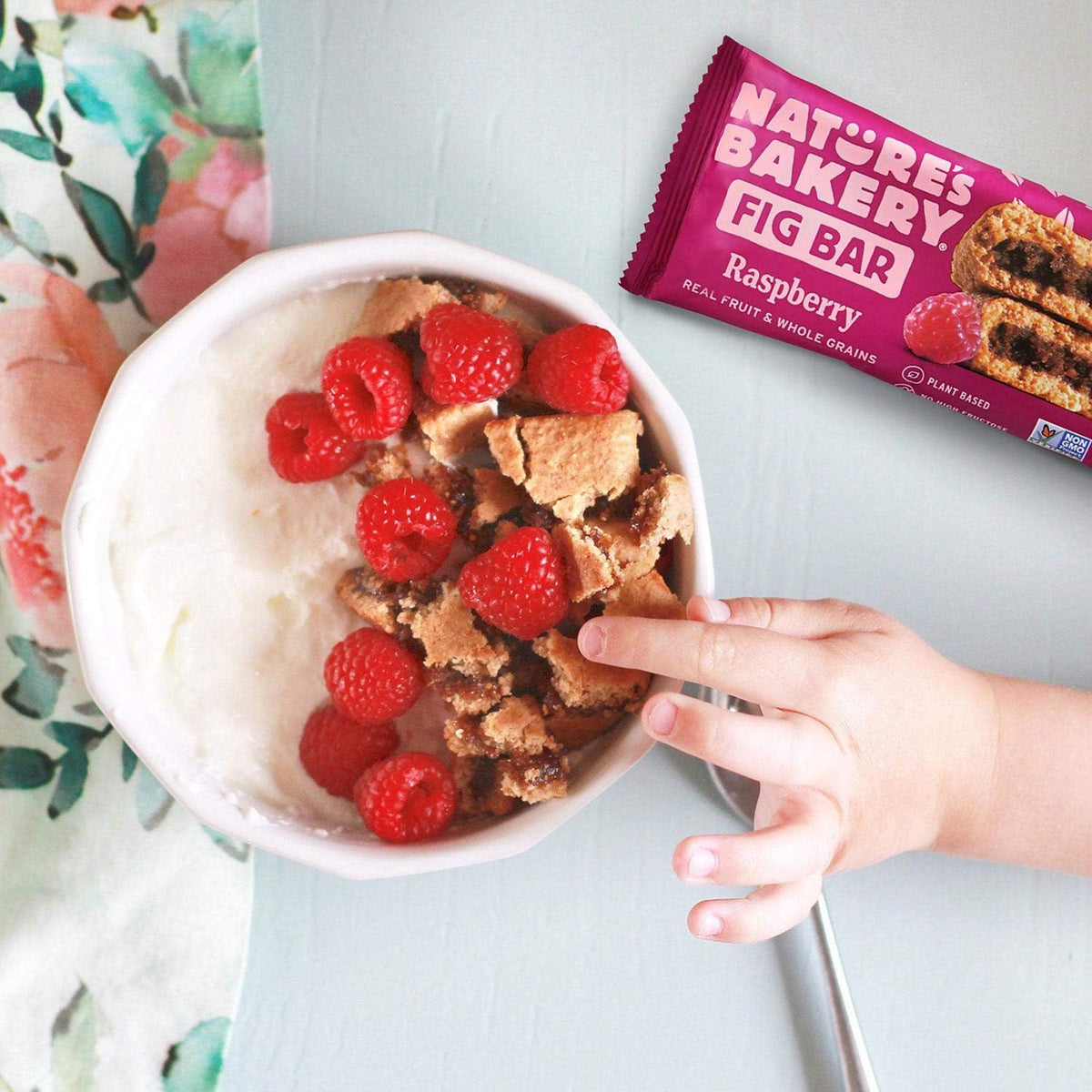 Nature's Bakery on-the-go snack image emphasizes portability.