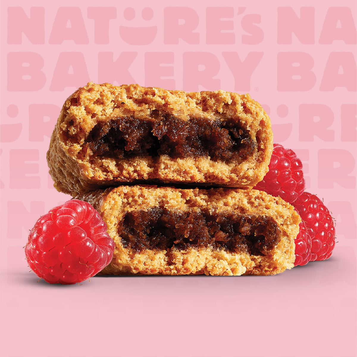 Nature's Bakery Raspberry Whole Wheat Fig Bars soft-baked texture appealing in every bite.