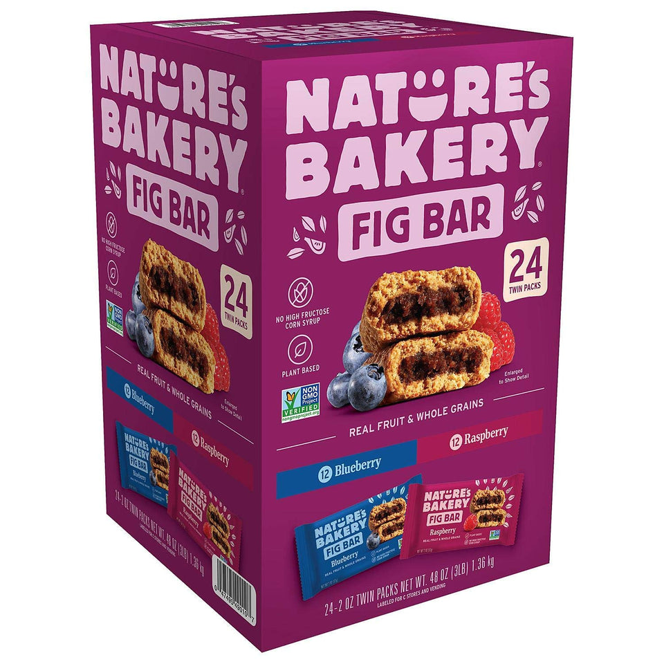 Nature's Bakery stone-ground whole wheat fig bar packaging for convenient snack.