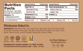 Nature's Bakery Whole Wheat Fig Bars ingredients close-up—dates and chocolate flavor