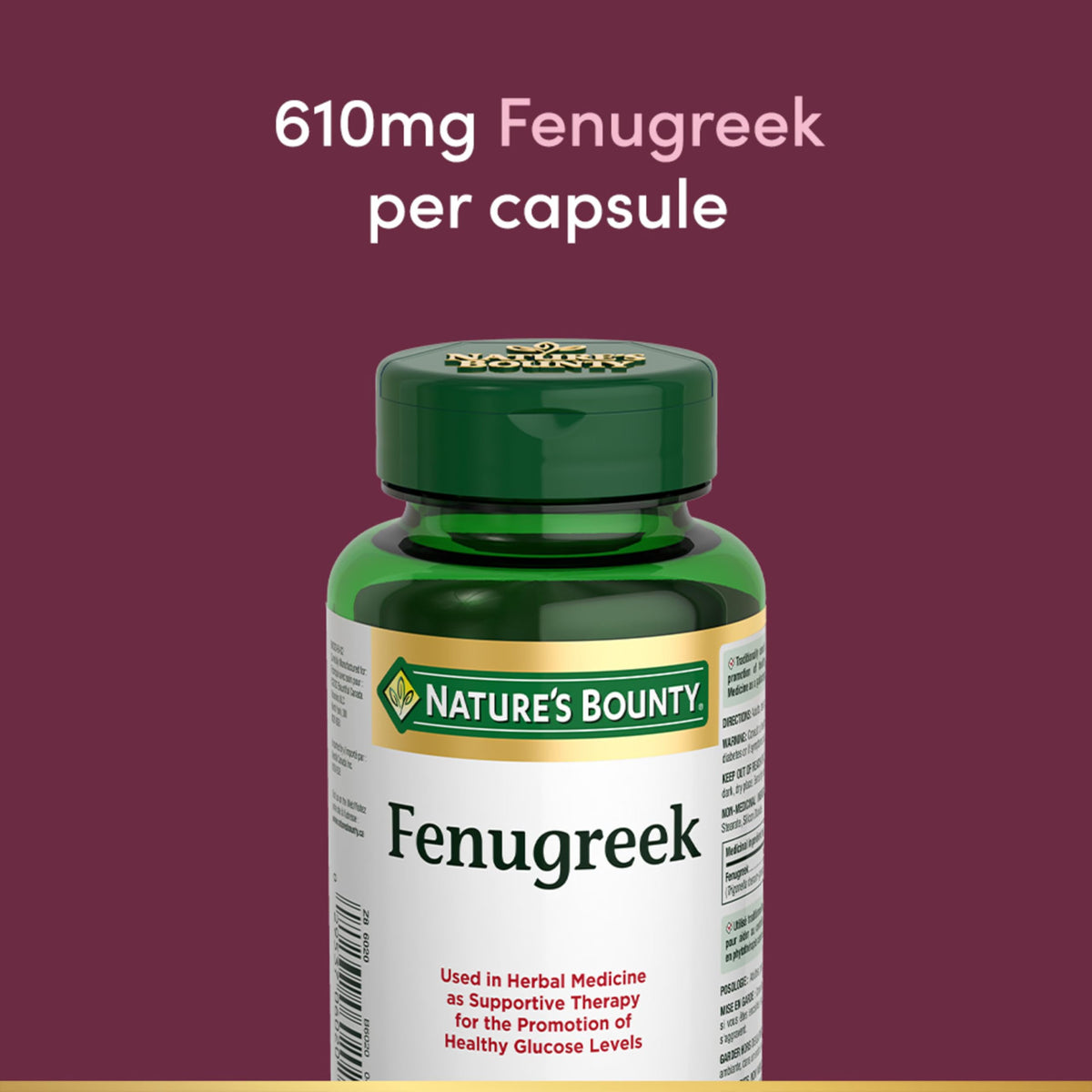 Nature's Bounty gelatin capsules delivering milled herb quickly for daily use.