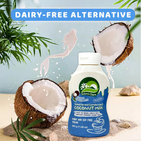 Nature's Charm condensed coconut milk suited for smoothies and baking.