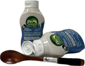 Nature's Charm condensed coconut milk squeeze bottle for quick, mess-free pouring.