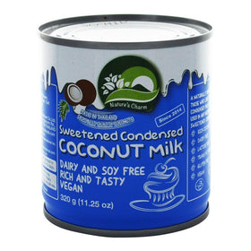 Nature's Charm sweetened condensed coconut milk pack of bottles for creamy desserts.