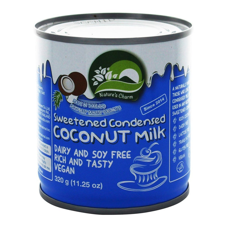 Nature's Charm Sweetned Condensed Coconut Milk pour for quick creamy desserts and toppings