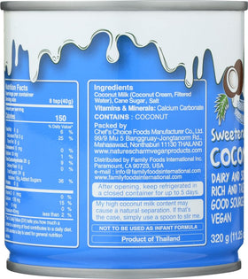 Nature's Charm Sweetned Condensed Coconut Milk cans pack; pantry-ready for versatile recipes