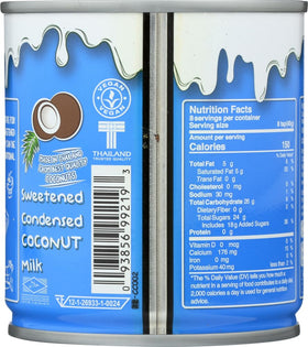 Nature's Charm Sweetned Condensed Coconut Milk poured into coffee; smooth sweetness enhances beverages