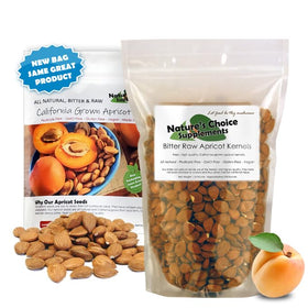 Nature's Choice Apricot Seeds in a bag, California-grown bitter raw, premium vegan snack option