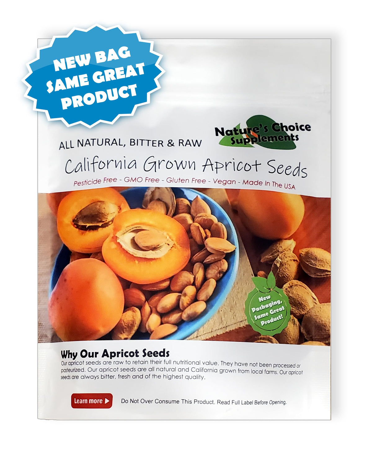 Nature's Choice apricot seeds close-up, showcasing bitter flavor and nutrient-rich profile