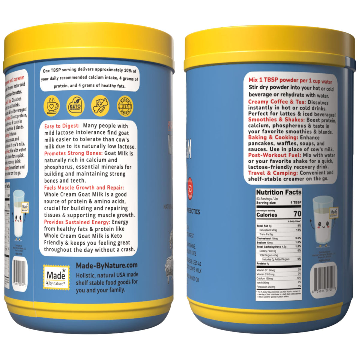 Nature's Diet goat milk powder shelf-stable for travel and storage