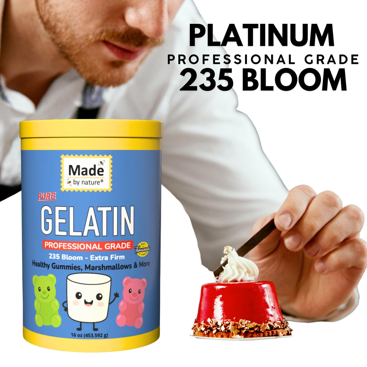 Nature's Diet Made By Nature Gelatin gummies being prepared for a glossy, tasty treat