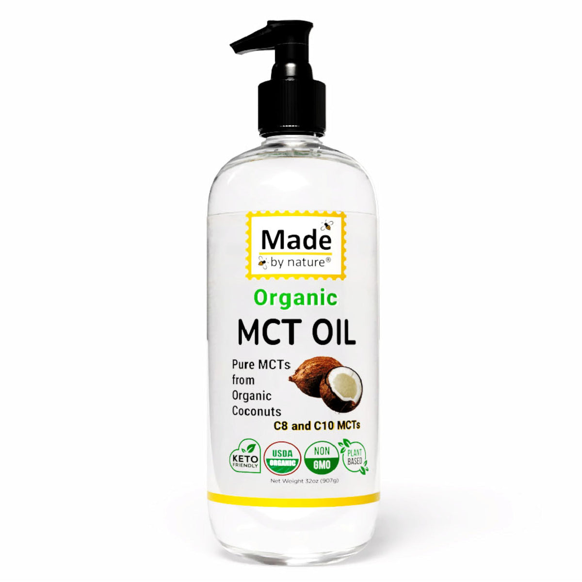 Nature's Diet Made By Nature MCT Oil bottle—pure coconut-derived MCTs.