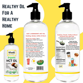 Nature's Diet organic MCT label closeup—purity and origin shown.