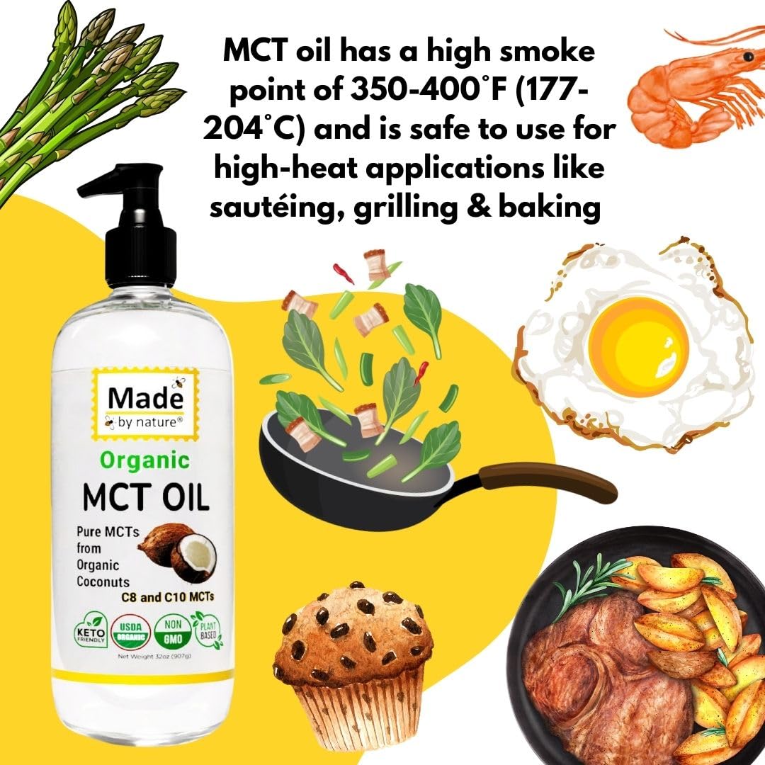 Nature's Diet MCT Oil bottle on kitchen counter.