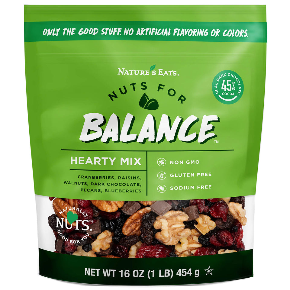 Nature's Eats Balance Trail Mix front package, on-the-go chocolate snack