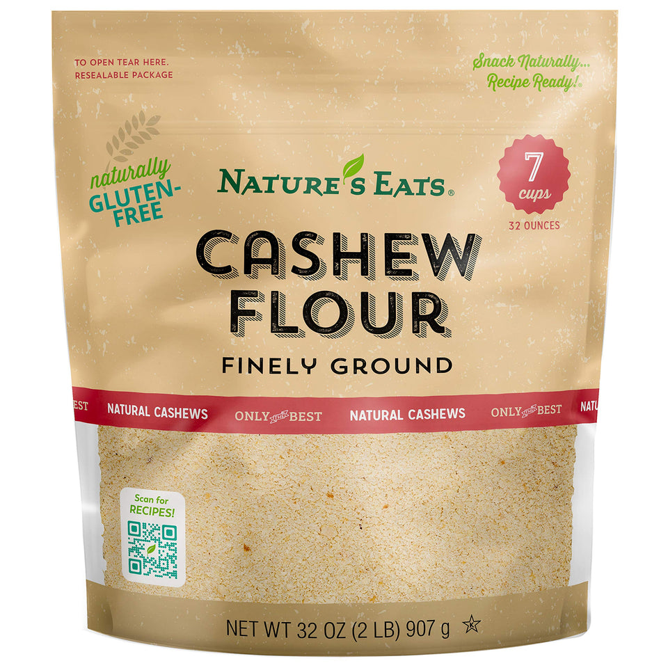 Nature's Eats Cashew Flour finely ground in a 32 oz bag for gluten-free baking