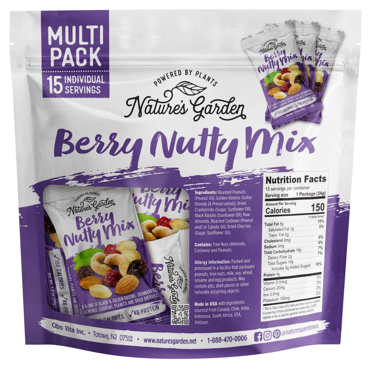 Close-up of Nature's Garden Berry Nutty Mix with fruits and nuts.