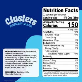Close-up of Nature's Garden Blueberry Muffin Clusters featuring real blueberries.