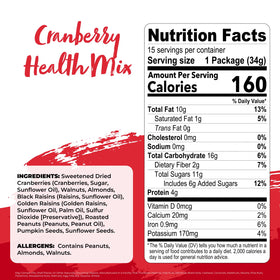 Nature's Garden Cranberry Health Mix ingredients close-up showing nuts and berries.