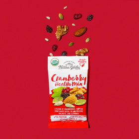 Nature's Garden Cranberry Health Mix ready-to-eat pack, vegan and gluten-free snack option.
