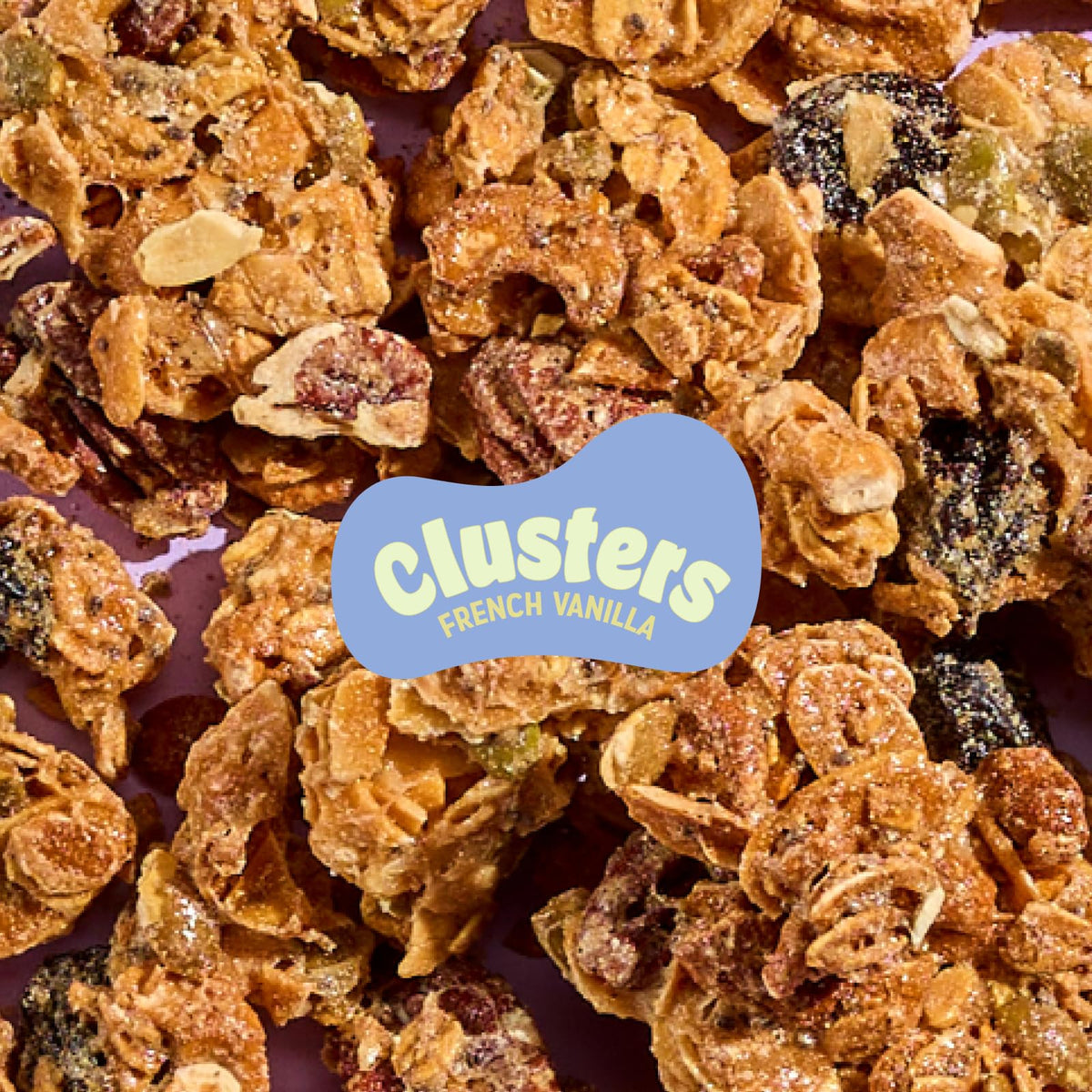 Close-up of dried cherries and mixed nuts from Nature’s Garden French Vanilla Clusters.