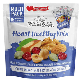 Nature's Garden Heart Healthy Mix bag front, ready to grab for on-the-go snacking.