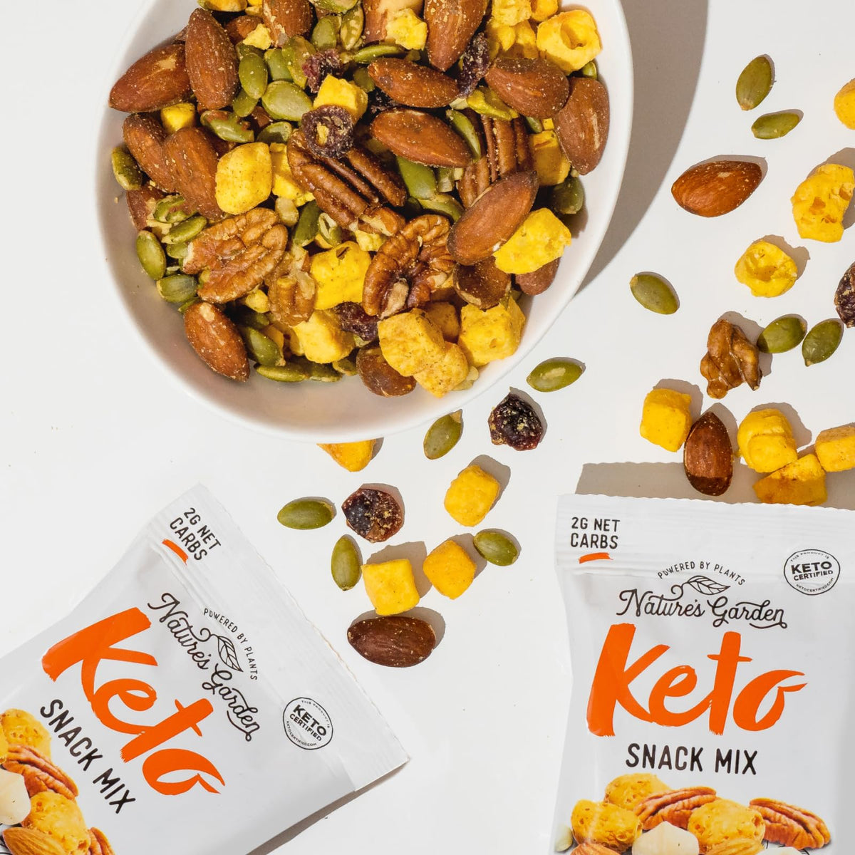 Nature's Garden Keto Snack Mix on-the-go format ready to enjoy anywhere.