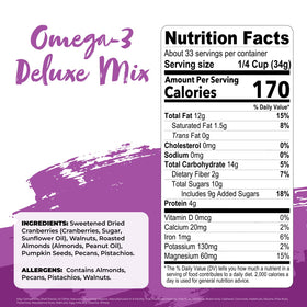 Nature's Garden Omega 3 Deluxe Mix close-up highlights omega-rich ingredients for nourishing snacking