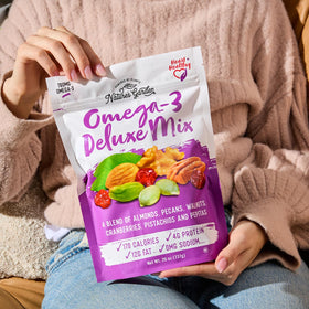 Nature's Garden Omega 3 Deluxe Mix packaging on shelf for convenient bulk purchase