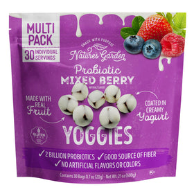 Nature's Garden Probiotic Mixed Berry Yoggies single serve pack for on the go snacking