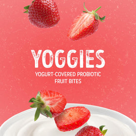 Nature's Garden Probiotic Yoggies real fruit pieces showcase mixed berries as flavor highlight.
