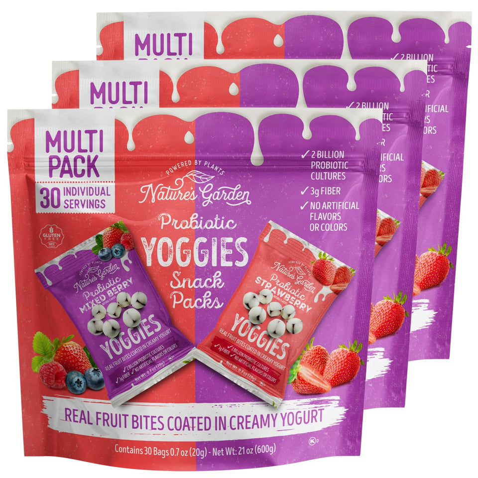 Nature's Garden Yoggies strawberry coating close-up for a tasty on-the-go snack.