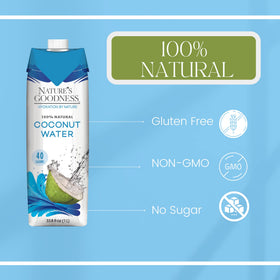 Nature's Goodness Coconut Water bottle close-up label showing no pulp