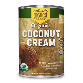 Nature's Greatest Foods Organic Coconut Cream can label with pure ingredients for dairy-free cooking