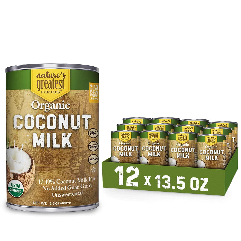 Nature's Greatest Foods organic coconut milk pour shows silky texture for smoothies