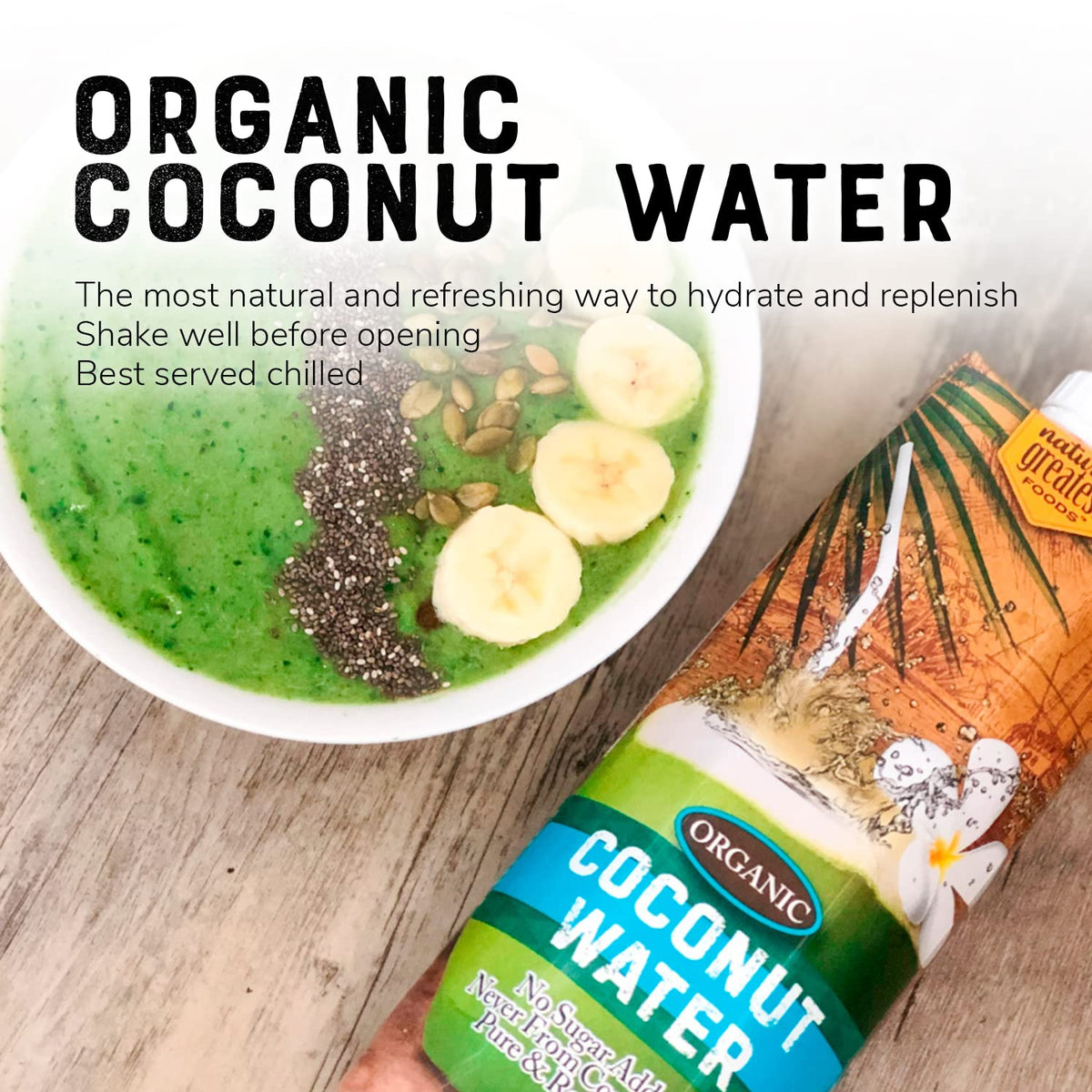 Nature's Greatest Foods Organic Coconut Water twist-off cap for easy reseal