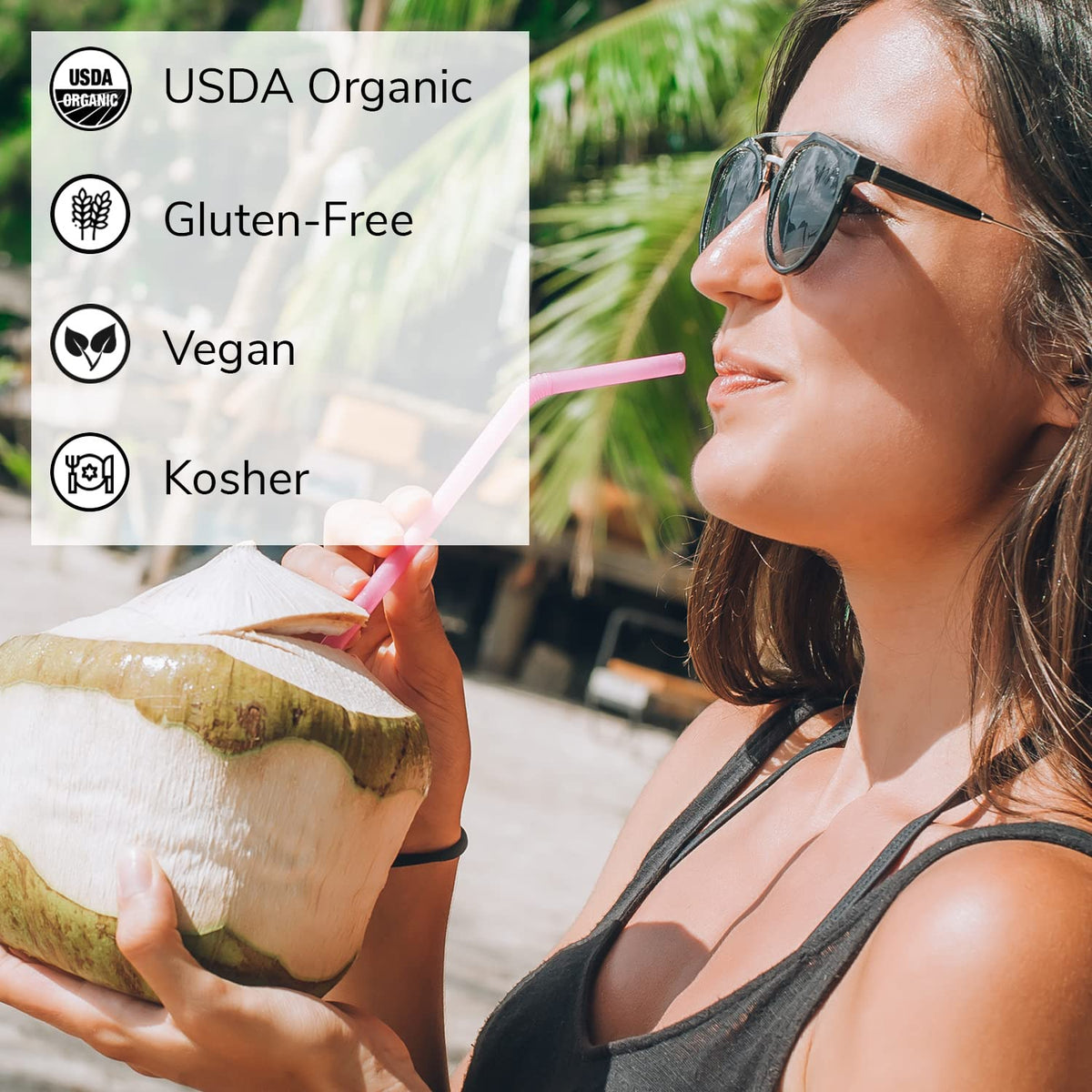 Nature's Greatest Foods Organic Coconut Water label close-up with USDA Organic certification