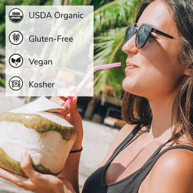 Nature's Greatest Foods Organic Coconut Water label close-up with USDA Organic certification
