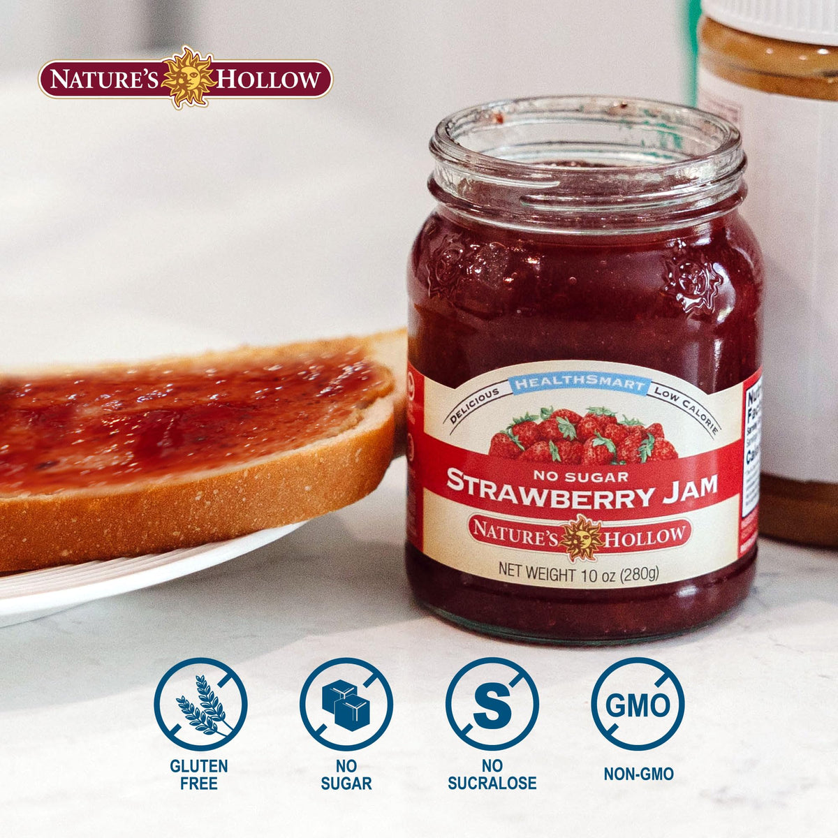 Nature's Hollow label back notes no added sugars and gluten-free status.