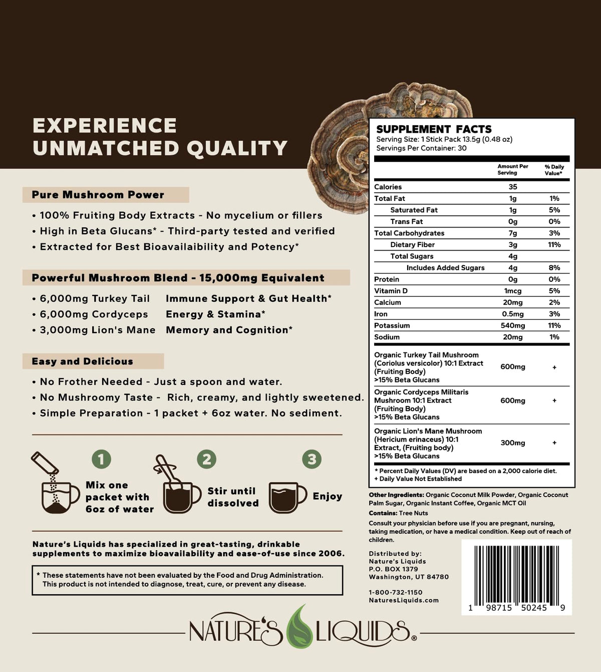 Nature's Liquids vegan, third-party tested latte label