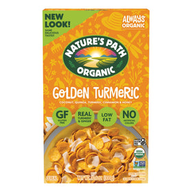 Nature's Path Golden Turmeric Cereal pack, six boxes, gluten-free breakfast option.