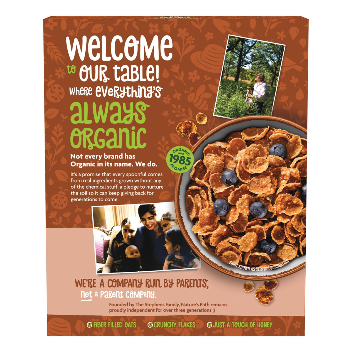 Ingredients panel of Heritage Flakes showing organic and non-GMO