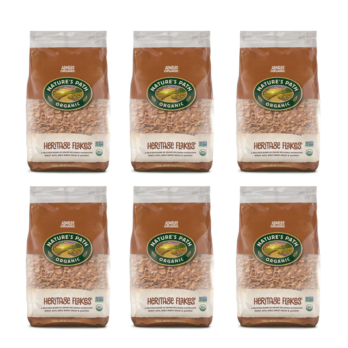 Nature's Path Heritage Flakes Eco Pac packaging on shelf, sustainable design