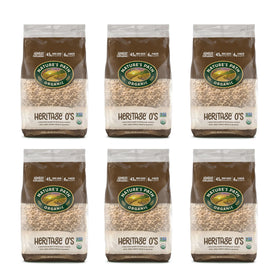 Nature's Path Heritage O's cereal bag back with ingredient list and certifications for clean eating.