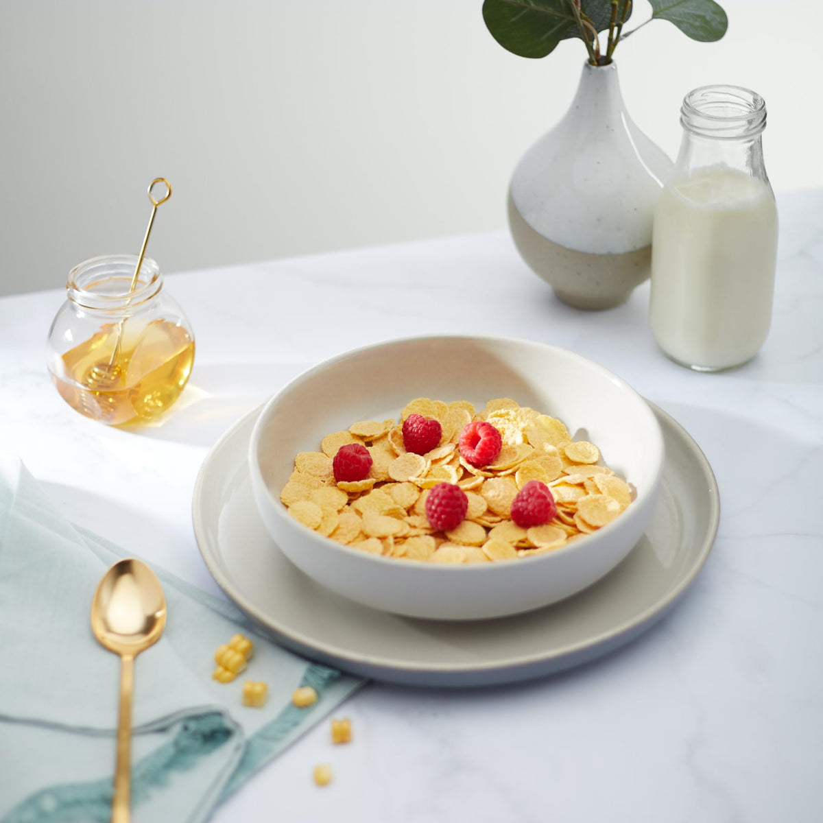 Nature's Path Honey'D Corn Flakes organic ingredients label emphasizing non-GMO, simple nutrition.