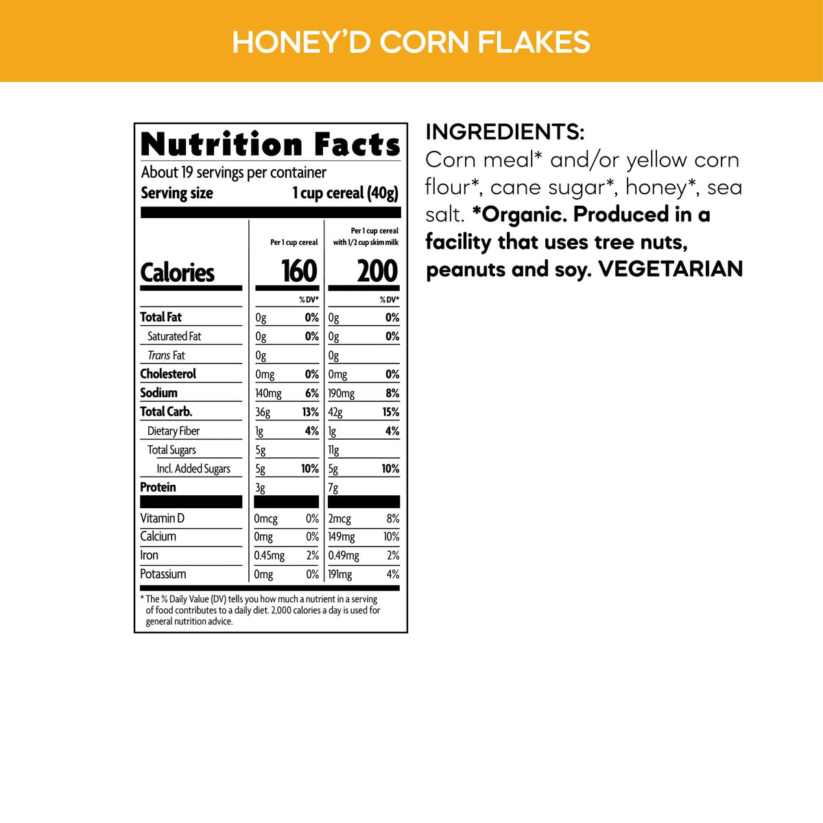 Nature's Path Honey'D Corn Flakes gluten-free badge on the package.