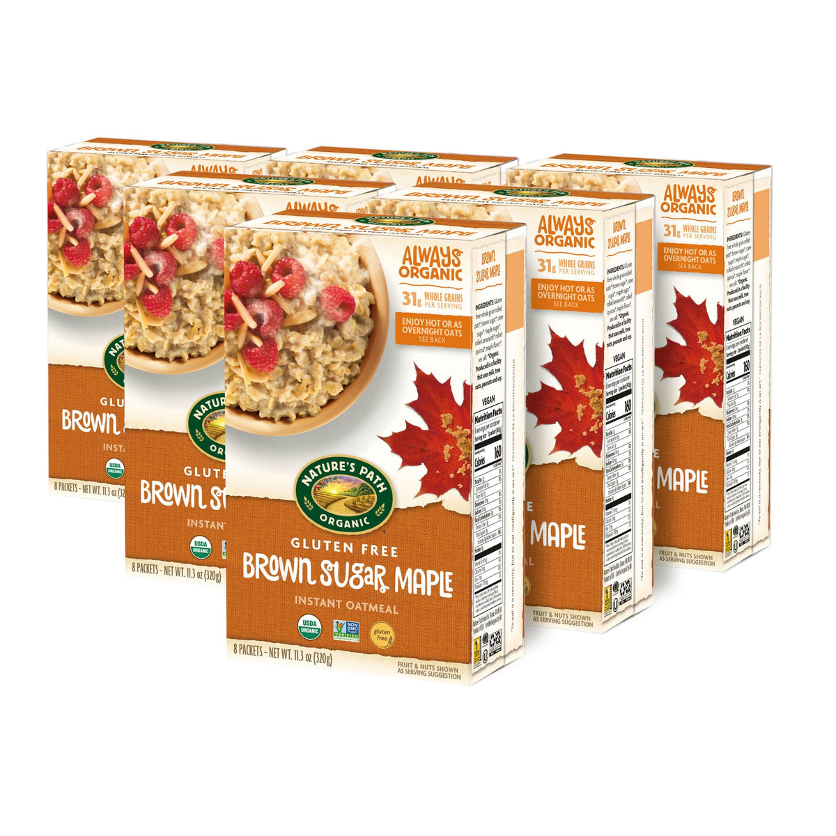 Nature's Path instant oatmeal single-serve packets stacked for on-the-go mornings.