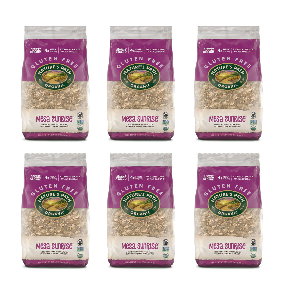 Nature's Path Mesa Sunrise cereal flakes closeup showing light, golden crunch.